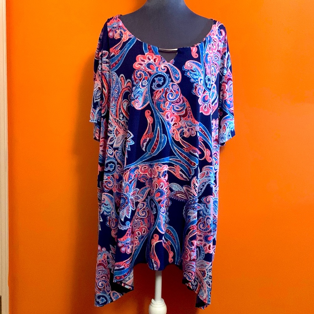 Cato Blue and Pink Paisley Top
